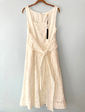 NWT Elie Tahari Fully EMBROIDERED Lined Cotton Fit & Flair Dress Sz 8 White $395