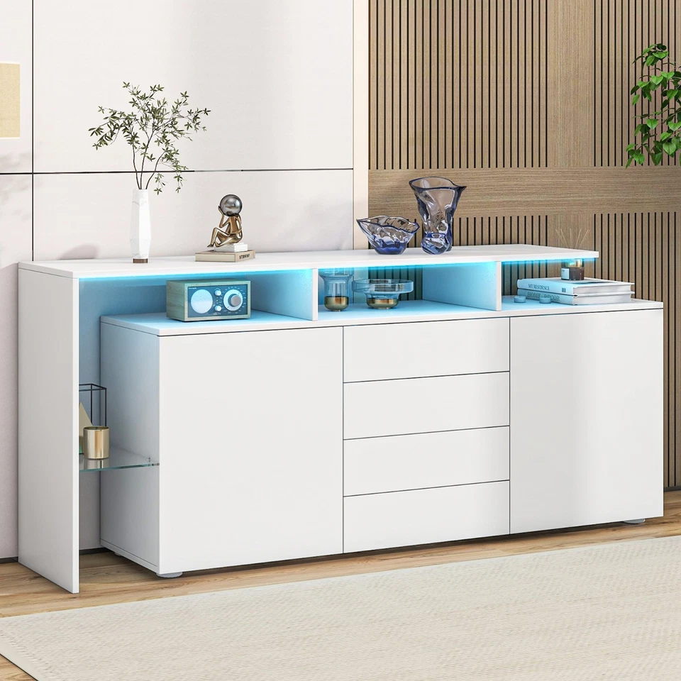 Hochglanz Kommode Sideboard Anrichte mit 4 Schubladen LED Licht Beistellschrank - Bild 3 von 4