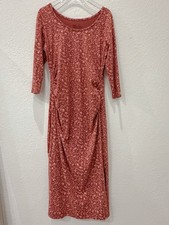 PACT Organic Cotton Maternity Floral Midi Dress Ruched Pink Size L
