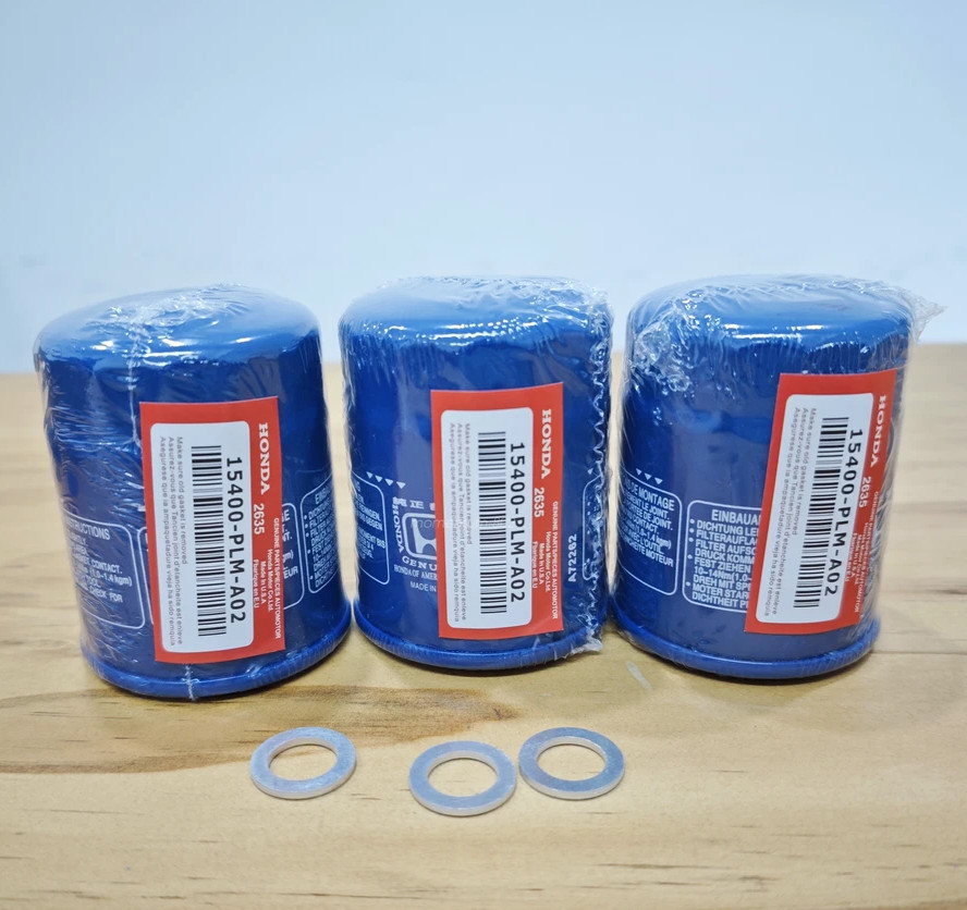NEW 3 Pack Honda Genuine Oil Filters WITH Drain Plug Washer 15400-PLM-A02