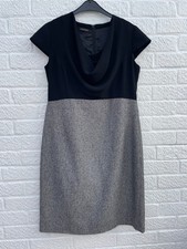 Jaeger Black/ Grey Cowl Neck Knee Length Wool Mix Fitted Dress Size UK 14