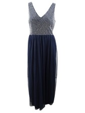 Adrianna Papell Women's Long Mesh Embellished Gown 4, Navy 