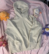 Women's Beige Solid Hooded Pullover Hoodie Sweatshirt Long Sleeve Size M