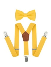 Adjustable Baby Boy Suspenders and Bow Tie, Pre-tied Kids Bowtie Medium Yellow
