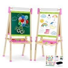 Green Wooden Easel with Double-Sided Magnetic - Wooden with Paper Roll