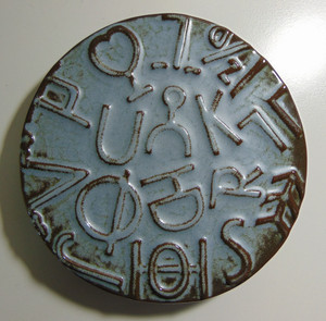 Vintage Frankoma Art Pottery Trivet Cattle Brands Blue/Gray Cowboy Western