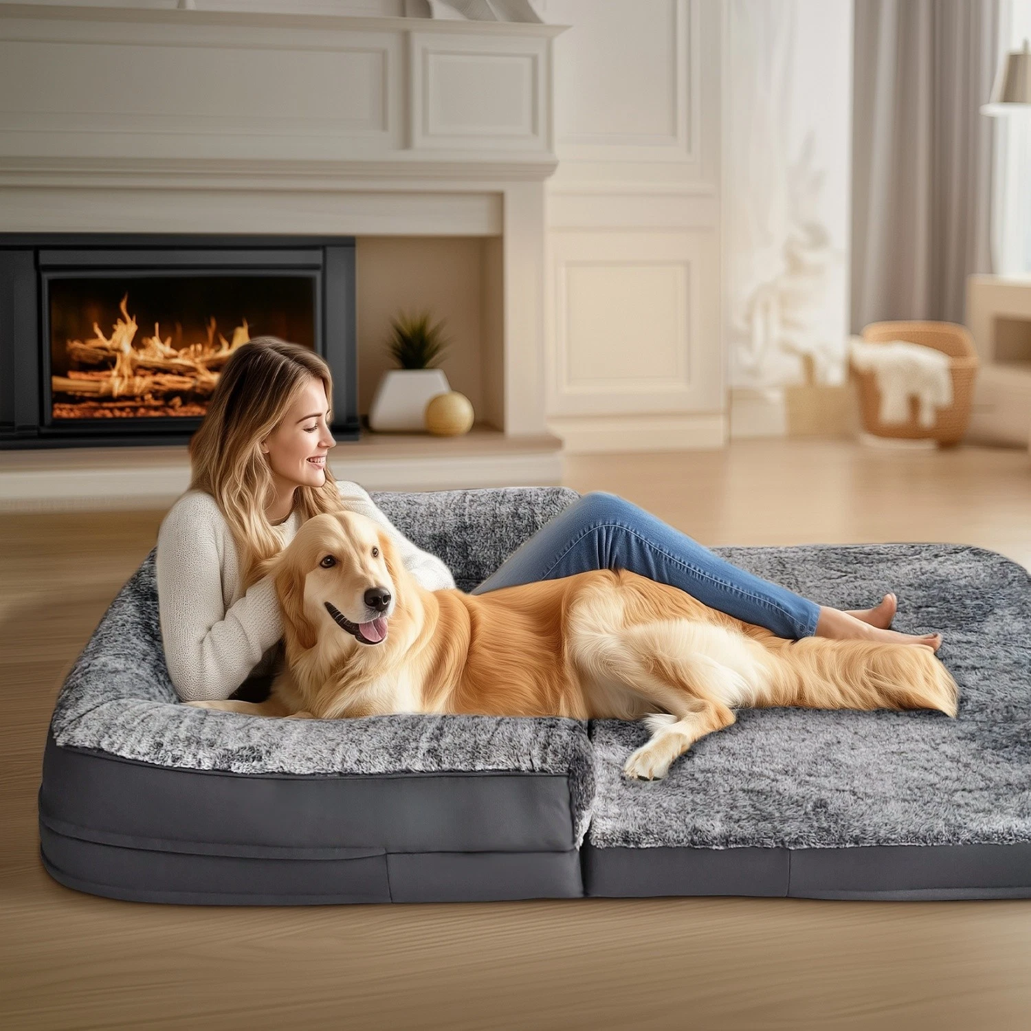 Foldable Giant Human Dog Bed for Adults and Pets Orthopedic Memory Foam Pet Bed