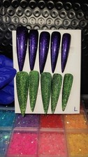 Long Coffin Press-On Nails, Glitter Pre-Designed Multicolor Halloween Theme