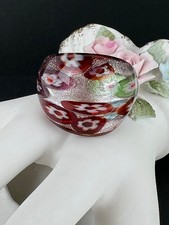 Murano Glass Cocktail Ring Red Millefiori Foiled Handcraft Venetian Art Size 8.5