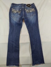 Miss Me Jeans Women's 29 Bootcut Embellished Distressed Western Rodeo Denim Blue