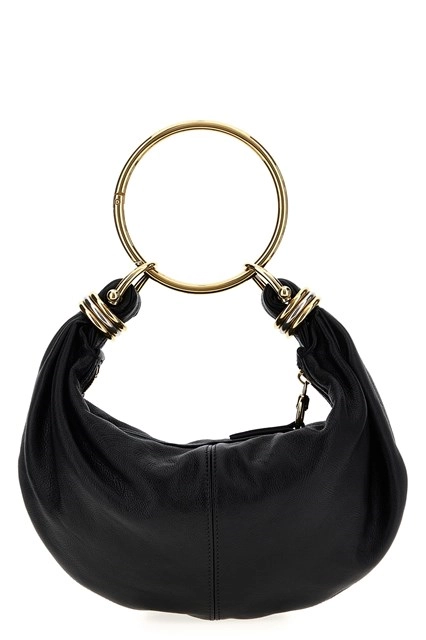 Chloe Small Bracelet Hobo Black Shiny Grained Leather Small Handbag New
