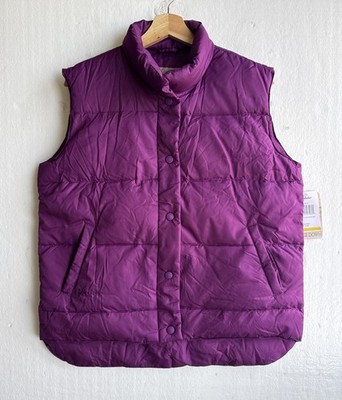 NWT Cabela's Puffer Vest Women s Med Purple Goose Down Insulated Snap Up Outdoor