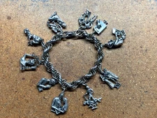 Vintage 8" TEN COMMANDMENTS Silver tone Charm BRACELET Christian Catholic