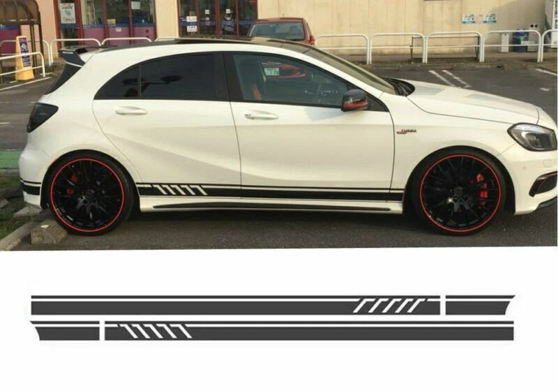 Universal Car Auto SUV Body Side Stripes Skirt Decals Vinyl Sticker Matte Black - Image 2 of 4