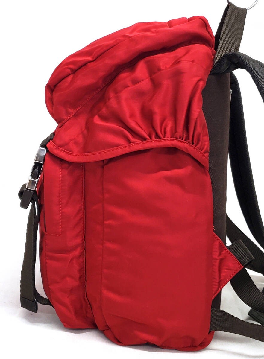 Excellent Condition PRADA Backpack Nylon Red Brown from japan thumbnail 3
