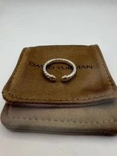 David Yurman Sterling Silver Petite Cable Open Ring With 14K Yellow Gold Size 7