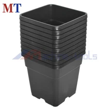 Re-Usable 10 Pack 2 Gallon Square Black Nursery Pot Plastic Plant Flower Pots