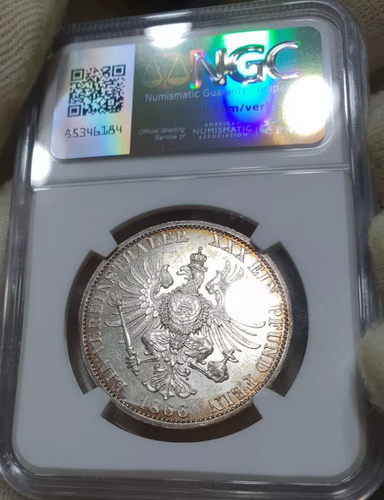 NGC Prussia 1 Thaler MS 63 1866 Silver Coin Unc Portrait Germany Colorful Rare - Picture 3 of 11