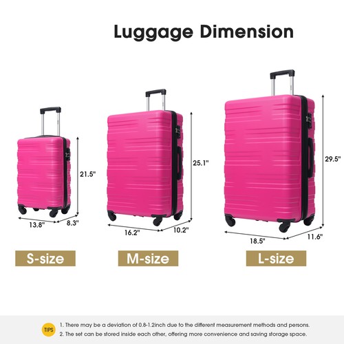 3Pcs Luggage Suitcase Set Hardshell Expandable TSA Lock Spinner 20" 24" 28" Pink - Picture 5 of 5