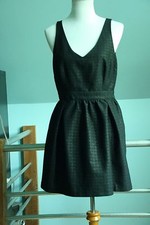 Urban Outfitters Cooperative Black & Gold Brocade Fit & Flare Open Back Dress, 8