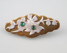9925247 Vintage Art Deco Floreale Spilla Verde Stones 6,5x3cm