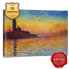 Claude Monet San Giorgio Maggiore at Dusk 15x23in 3DEffects Texture Gel Handmade