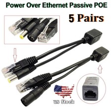 5 Pair Power Over Ethernet Passive POE RJ45 Injector Splitter Adapter Cable Kit