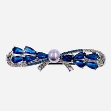 USA Pearl BARRETTE Hair Clip Hairpin use Swarovski Crystal Elegant Nave Blue 22