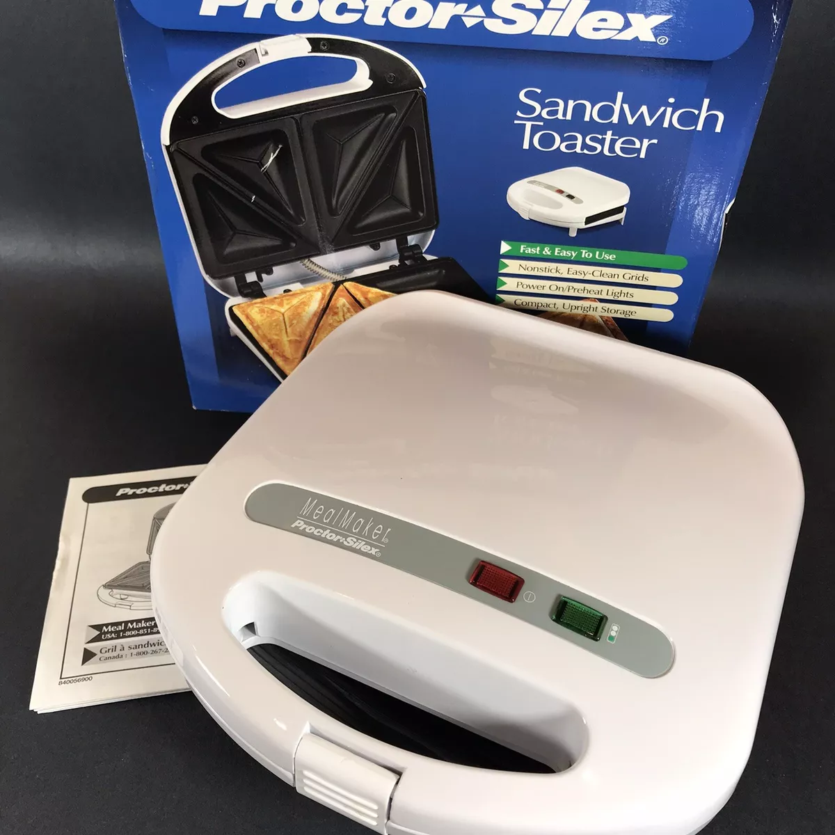 Proctor Silex 25400 Sandwich Maker, Fast and easy to use, Nonstick  easy-clean grids, Power on/