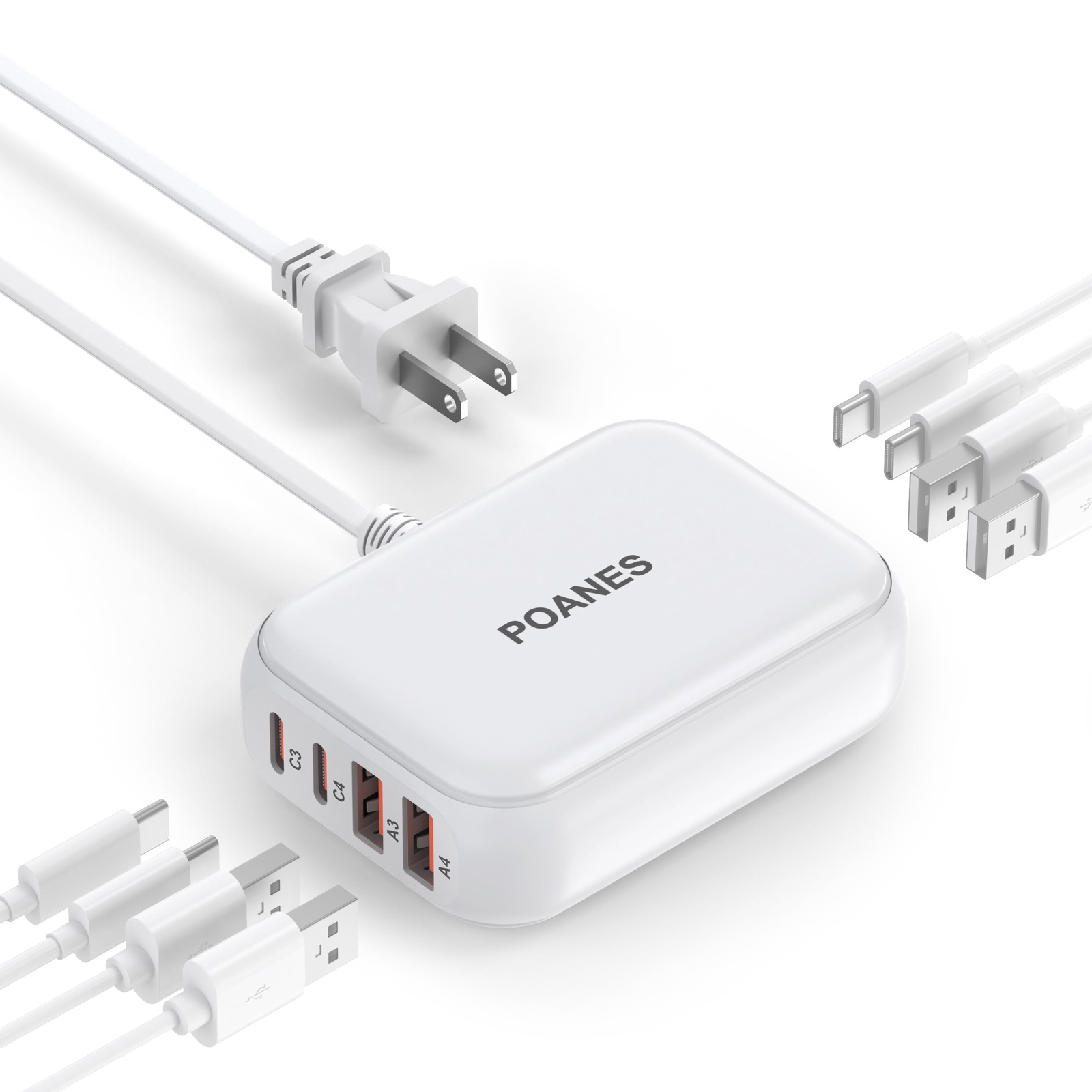 40W 8-Port USB C Fast Charger for Travel Compact Multi-Device Power Hub