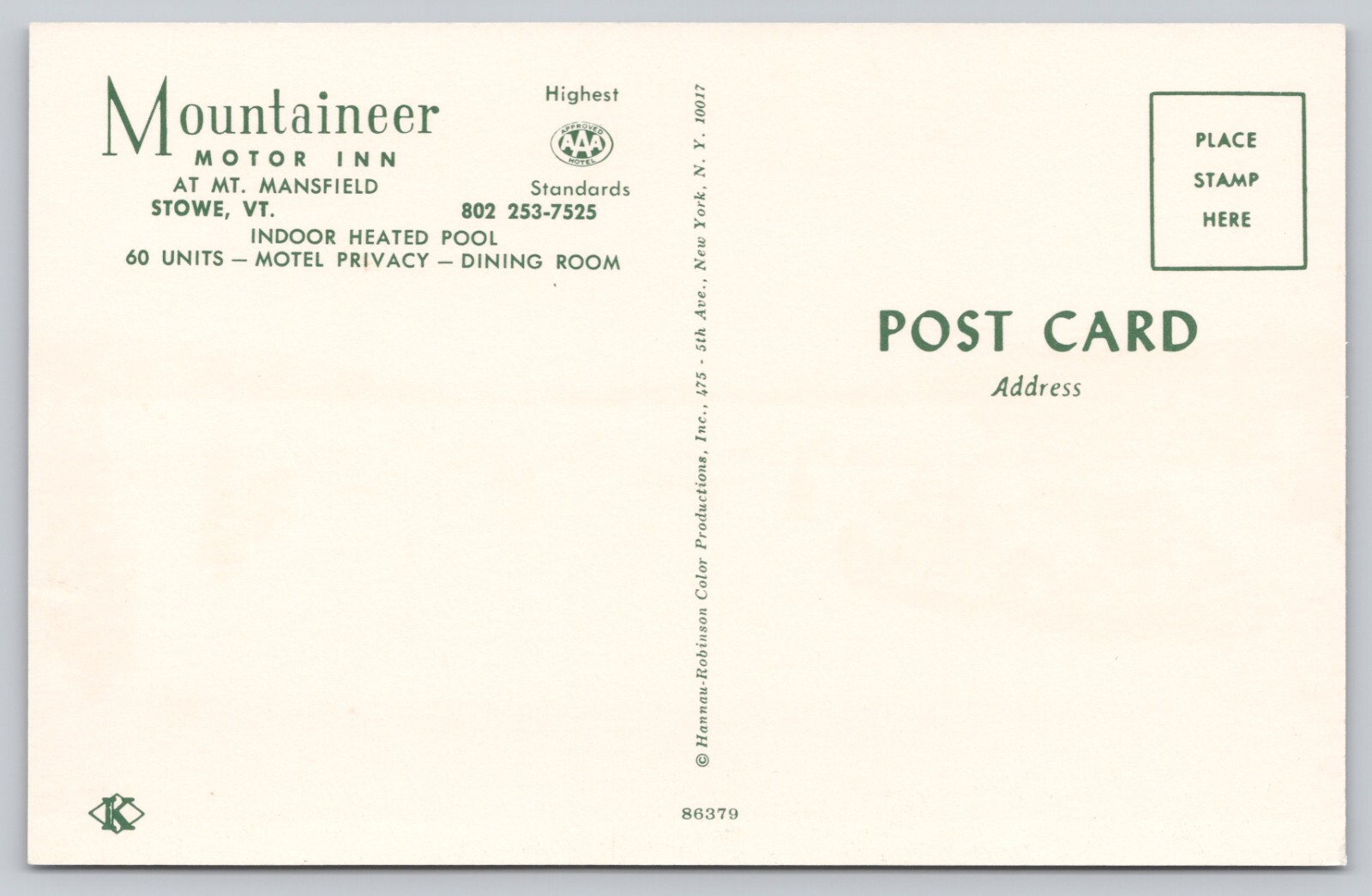 Mountaineer Motor Inn at Mt Mansfield, Stowe, VT - VW Bug 1960s VTG Postcard UNP