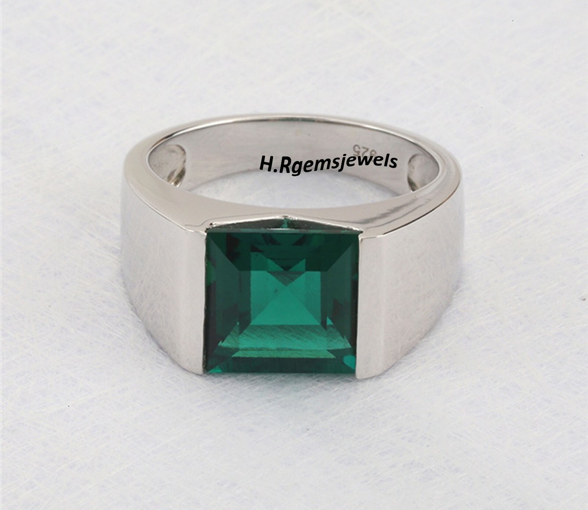 Emerald Mens Ring Lab Created Ring For Men Wedding Ring 925