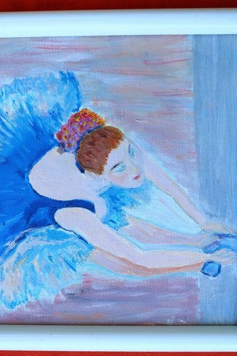 Painting Ballet Dancer Hand Painted Framed Naive Blue Pink WQ - Picture 8 of 12
