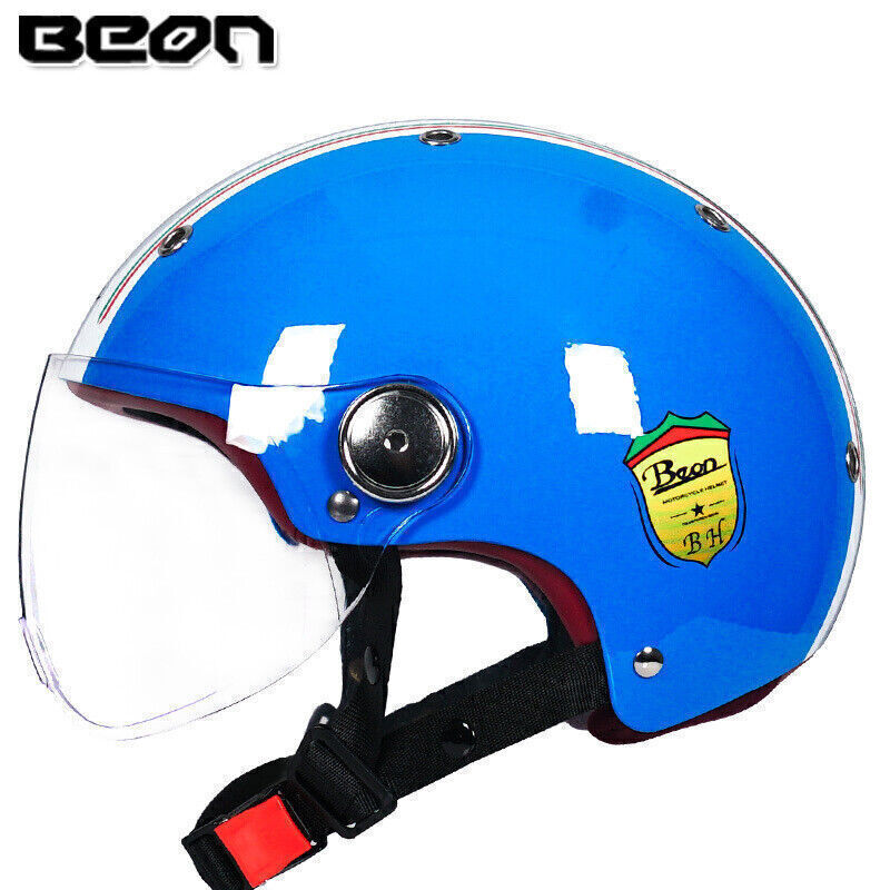 BEON Motorcycle Half Face Helmet with Sun Visor Quick Release Button MX Scooter