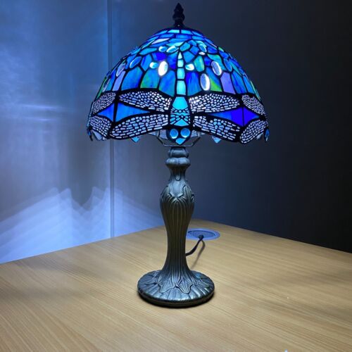 Tiffany Blue Stunning Table Lamp 10 inch Quality Style HandCraft Stained Glass - Picture 1 of 12