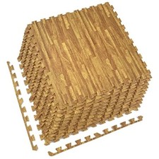 12-Pack Wood Grain Foam Tiles - DIY Installation - Interlocking Floor Yoga Mat