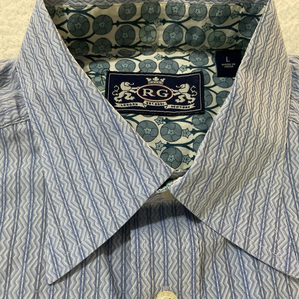 Camisa Robert Graham Talla Grande Azul Abstracto Rayas L/S Algodón Usada en Excelente Condición De Colección Foto 4 de 4