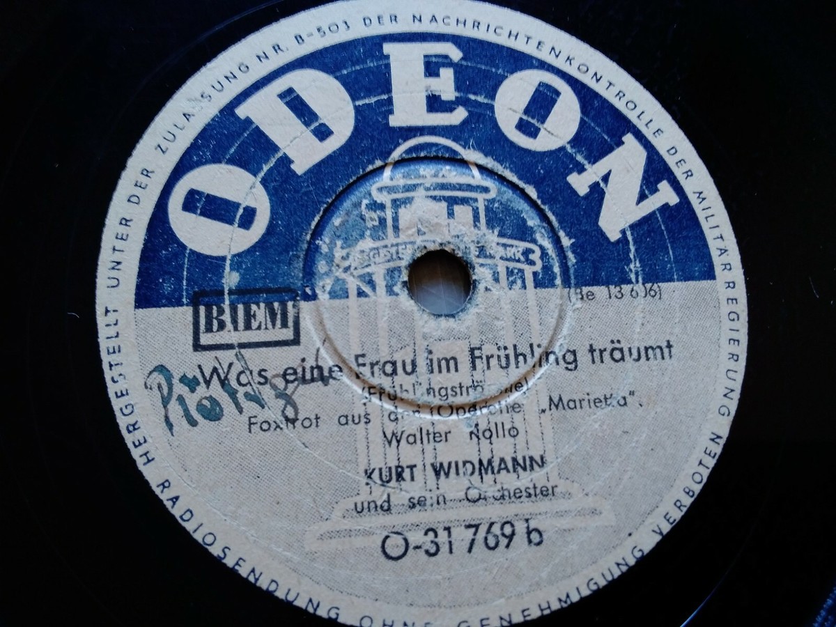 Kurt Widmann 78rpm Single 10-inch Odeon Records #O-31769 Schwarzer