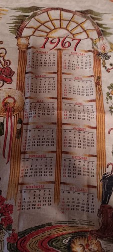 Vintage 1967 Calendar Tea Towel Linen 16"×26" Cozy Home Wall Decor Kitten Cat - Picture 2 of 7