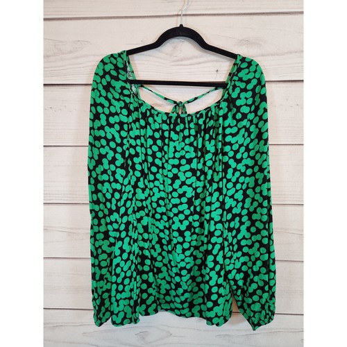 Ava & Viv Women's Black Green Polka Dot Balloon Long Sleeve Blouse Size 2X NWT