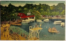 Silver Springs FL 1940’s Birds Eye View Swimming  Boats Linen Card Vintage
