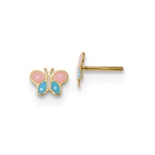 Real 14kt Yellow Gold Madi K Polished Enameled Butterfly Screwback Post Earrings