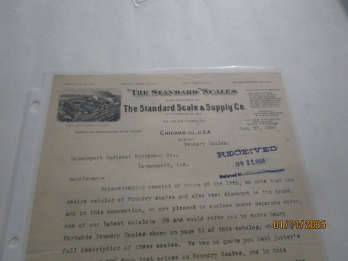 STANDARD SCALES CHICAGO ILL SGN LETTER MS REEK JAN 21 1908 EPHEMERA - Picture 2 of 4