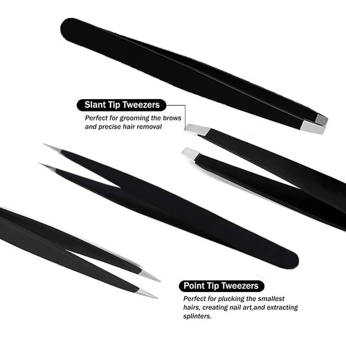 Professional Stainless Steel Slant & Point Tip Tweezers For Eyelash,Hair Eyebrow - Picture 11 of 24