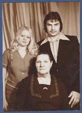 Portrait of woman with her son and daughter, family photo, Vintage Photo