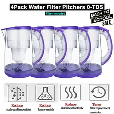 4pcs 3.5L Water Filter Pitcher 4Stage UF Filtration Jug Purple Drinking Filtrate