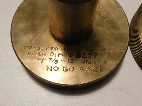 4 3/8-12 UN2A-SOLID-BRONZE MAT'L-THREAD PLUG GAGE-GO P.D.4.3299,LO GO P.D.4.3213 - Picture 3 of 6