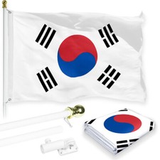 NEW G128 South Korea Flag  Flagpole Set, 6FT White Pole and 3x5FT 150D Flag