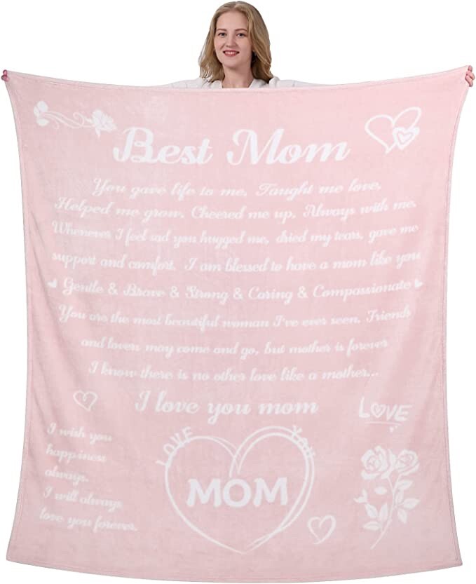 "Regalos para mamá, regalos de cumpleaños para mujer, manta para mamá de hija rosa 65""x55"""