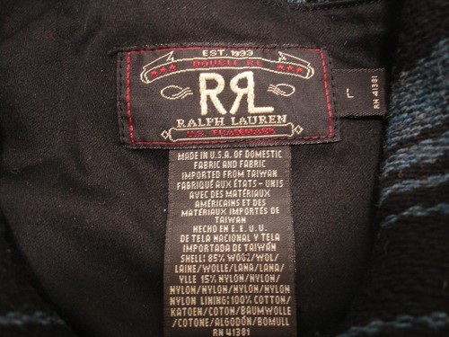 Men's L RRL Double RL Ralph Lauren Button Wool Stripe Jacket Black Indigo Blue - Picture 7 of 15